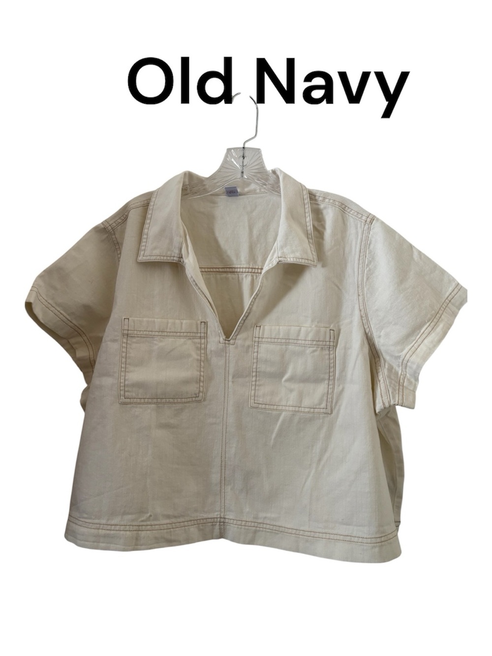 Old Navy Cream Short-Sleeve Collared Top XL